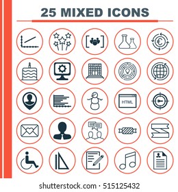Set Of 25 Universal Editable Icons. Can Be Used For Web, Mobile And App Design. Includes Icons Such As Measurement, Employee Location, Currency Recycle And More.
