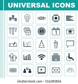 Set Of 25 Universal Editable Icons. Can Be Used For Web, Mobile And App Design. Includes Icons Such As Decorated Tree, Cosinus Diagram, Accessibility And More.