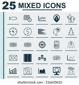 Set Of 25 Universal Editable Icons. Can Be Used For Web, Mobile And App Design. Includes Icons Such As Sequence Graphics, Money Trasnfer, Appointment And More.