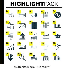 Set Of 25 Universal Editable Icons. Can Be Used For Web, Mobile And App Design. Includes Icons Such As Graduation, Plastic Card, Blank Ribbon And More.