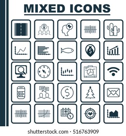 Set Of 25 Universal Editable Icons. Includes Elements Such As Stock Market, Line Grid, Board And More