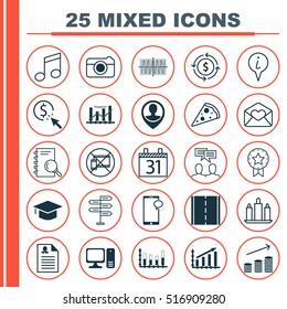 Set Of 25 Universal Editable Icons. Can Be Used For Web, Mobile And App Design. Includes Icons Such As Messaging, Photo Camera, Street And More.