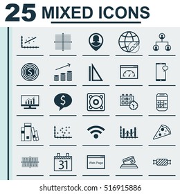 Set Of 25 Universal Editable Icons. Can Be Used For Web, Mobile And App Design. Includes Icons Such As Graphical Grid, Plot Diagram, Raise Diagram And More.