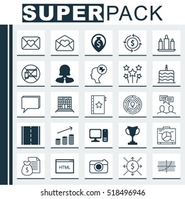 Set Of 25 Universal Editable Icons. Can Be Used For Web, Mobile And App Design. Includes Icons Such As Celebration Letter, Celebration Cake, Report And More.