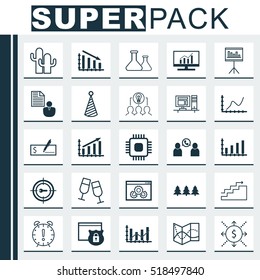 Set Of 25 Universal Editable Icons. Can Be Used For Web, Mobile And App Design. Includes Icons Such As Achievement Graph, Chip, Computer And More.
