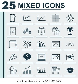 Set Of 25 Universal Editable Icons. Can Be Used For Web, Mobile And App Design. Includes Icons Such As Time Management, Graduation, Fail Graph And More.