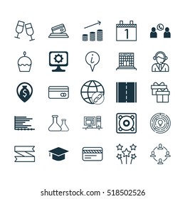 Set Of 25 Universal Editable Icons. Can Be Used For Web, Mobile And App Design. Includes Icons Such As Present, Birthday Cake, Blank Ribbon And More.