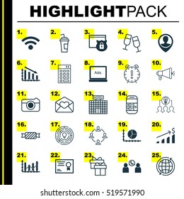 Set Of 25 Universal Editable Icons. Includes Elements Such As Digital Media, World, Street And More