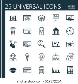 Set Of 25 Universal Editable Icons. Can Be Used For Web, Mobile And App Design. Includes Elements Such As Market Research, Takeaway Coffee, Street And More.