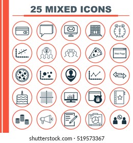 Set Of 25 Universal Editable Icons. Can Be Used For Web, Mobile And App Design. Includes Elements Such As Paper, Changes Graph, Money And More.