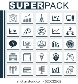 Set Of 25 Universal Editable Icons. Can Be Used For Web, Mobile And App Design. Includes Elements Such As Changes Graph, Business Deal, Desktop Computer And More.