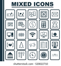 Set Of 25 Universal Editable Icons. Can Be Used For Web, Mobile And App Design. Includes Elements Such As Education Center, Road Map, Desktop Computer And More.