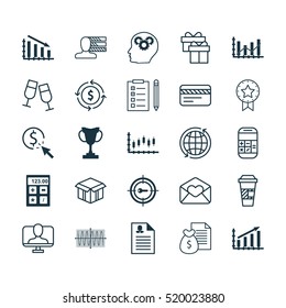 Set Of 25 Universal Editable Icons. Can Be Used For Web, Mobile And App Design. Includes Elements Such As Money Recycle, Takeaway Coffee, Online Identity And More.