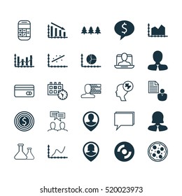 Set Of 25 Universal Editable Icons. Can Be Used For Web, Mobile And App Design. Includes Elements Such As Raise Diagram, Plastic Card, Conference And More.