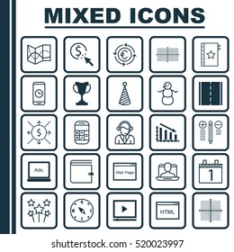 Set Of 25 Universal Editable Icons. Can Be Used For Web, Mobile And App Design. Includes Elements Such As Locate, Fail Graph, Calculation And More.