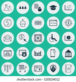 Set Of 25 Universal Editable Icons. Can Be Used For Web, Mobile And App Design. Includes Elements Such As Decision Making, Money Recycle, Education Center And More.