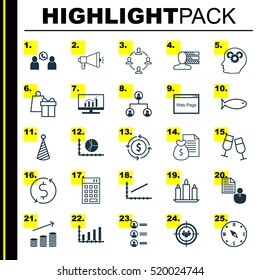 Set Of 25 Universal Editable Icons. Can Be Used For Web, Mobile And App Design. Includes Elements Such As Report, Birthday Hat, Job Applicants And More.
