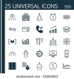 Set Of 25 Universal Editable Icons. Can Be Used For Web, Mobile And App Design. Includes Elements Such As Winter, Open Cardboard, Hotel Construction And More.