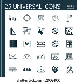 Set Of 25 Universal Editable Icons. Can Be Used For Web, Mobile And App Design. Includes Elements Such As Computer, Measurement, Segmented Bar Graph And More.