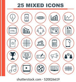 Set Of 25 Universal Editable Icons. Can Be Used For Web, Mobile And App Design. Includes Elements Such As Call Duration, Fail Graph, Changes Graph And More.
