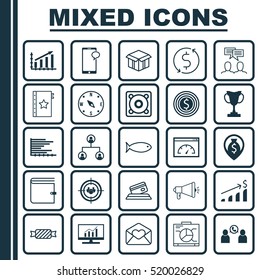 Set Of 25 Universal Editable Icons. Can Be Used For Web, Mobile And App Design. Includes Elements Such As Board, Discussion, Open Cardboard And More.