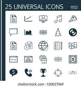 Set Of 25 Universal Editable Icons. Can Be Used For Web, Mobile And App Design. Includes Elements Such As Online Identity, Square Diagram, Crotchets And More.
