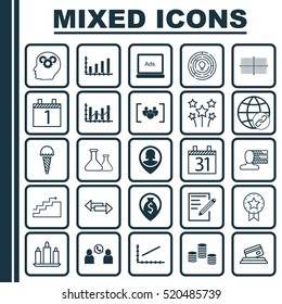 Set Of 25 Universal Editable Icons. Can Be Used For Web, Mobile And App Design. Includes Elements Such As Digital Media, Line Graph, Dynamics And More.