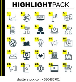 Set Of 25 Universal Editable Icons. Can Be Used For Web, Mobile And App Design. Includes Elements Such As Announcement, Questionnaire, Newsletter And More.