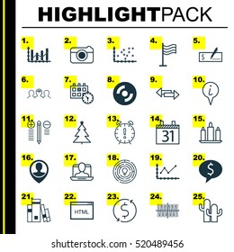 Set Of 25 Universal Editable Icons. Can Be Used For Web, Mobile And App Design. Includes Elements Such As Innovation, Coding, Decorated Tree And More.