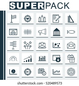 Set Of 25 Universal Editable Icons. Can Be Used For Web, Mobile And App Design. Includes Elements Such As Circle Graph, Measurement, Stock Market And More.