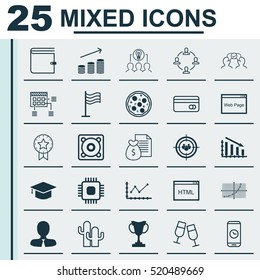 Set Of 25 Universal Editable Icons. Can Be Used For Web, Mobile And App Design. Includes Elements Such As Collaborative Solution, Music, Call Duration And More.