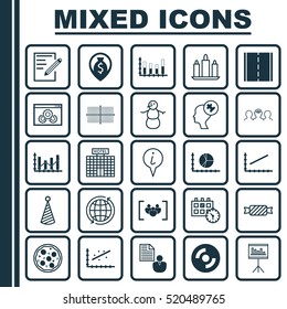 Set Of 25 Universal Editable Icons. Can Be Used For Web, Mobile And App Design. Includes Elements Such As Money Navigation, Square Diagram, Presentation And More.