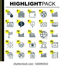 Set Of 25 Universal Editable Icons. Can Be Used For Web, Mobile And App Design. Includes Elements Such As Info Pointer, Newsletter, Pin And More.