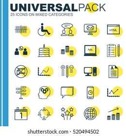 Set Of 25 Universal Editable Icons. Can Be Used For Web, Mobile And App Design. Includes Elements Such As World, Brain Process, Opportunity And More.