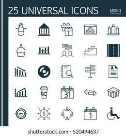 Set Of 25 Universal Editable Icons. Can Be Used For Web, Mobile And App Design. Includes Elements Such As Crossroad, Female Application, Takeaway Coffee And More.