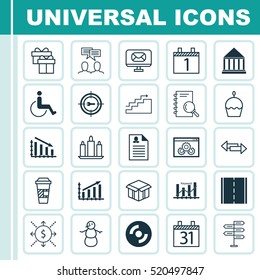 Set Of 25 Universal Editable Icons. Can Be Used For Web, Mobile And App Design. Includes Elements Such As Opportunity, Birthday Cake, Photo Camera And More.