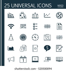 Set Of 25 Universal Editable Icons. Can Be Used For Web, Mobile And App Design. Includes Elements Such As Personal Skills, Warranty, Wireless And More.