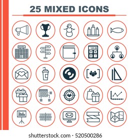 Set Of 25 Universal Editable Icons. Can Be Used For Web, Mobile And App Design. Includes Elements Such As Schedule, Shopping, Sinus Graph And More.