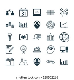 Set Of 25 Universal Editable Icons. Can Be Used For Web, Mobile And App Design. Includes Elements Such As Dynamics, Pin Employee, Date And More.
