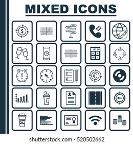 Set Of 25 Universal Editable Icons. Can Be Used For Web, Mobile And App Design. Includes Elements Such As Drink Cup, Takeaway Coffee, Call Duration And More.