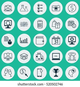 Set Of 25 Universal Editable Icons. Can Be Used For Web, Mobile And App Design. Includes Elements Such As Champagne Glasses, Dynamics, Wallet And More.