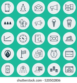 Set Of 25 Universal Editable Icons. Can Be Used For Web, Mobile And App Design. Includes Elements Such As Call Duration, Credit Card, Takeaway Coffee And More.