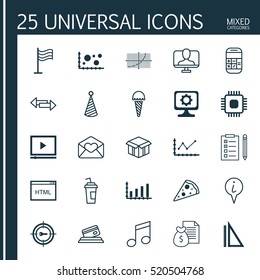 Set Of 25 Universal Editable Icons. Can Be Used For Web, Mobile And App Design. Includes Elements Such As Report, Frozen Food, Keyword Marketing And More.
