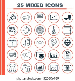 Set Of 25 Universal Editable Icons. Can Be Used For Web, Mobile And App Design. Includes Elements Such As Media Campaign, Presentation, Shopping And More.