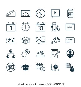 Set Of 25 Universal Editable Icons. Can Be Used For Web, Mobile And App Design. Includes Elements Such As Paper, Tree Structure, Locate And More.