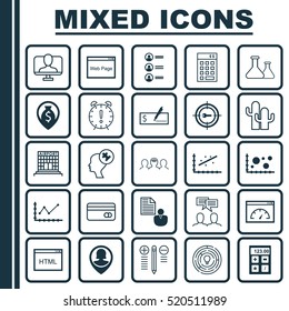 Set Of 25 Universal Editable Icons. Can Be Used For Web, Mobile And App Design. Includes Elements Such As Time Management, Changes Graph, Chemical And More.