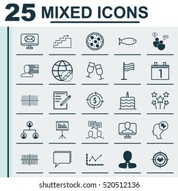 Set Of 25 Universal Editable Icons. Can Be Used For Web, Mobile And App Design. Includes Elements Such As Paper, Fishing, Money Recycle And More.