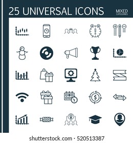 Set Of 25 Universal Editable Icons. Can Be Used For Web, Mobile And App Design. Includes Elements Such As Collaborative Solution, Graduation, Blank Cd And More.
