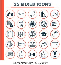 Set Of 25 Universal Editable Icons. Can Be Used For Web, Mobile And App Design. Includes Elements Such As Computer, Tournament, Celebration Cake And More.