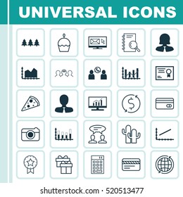 Set Of 25 Universal Editable Icons. Can Be Used For Web, Mobile And App Design. Includes Elements Such As Segmented Bar Graph, Business Woman, Street And More.